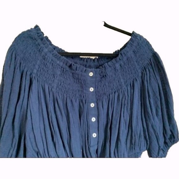 Free People We The Free Navy Smocked Peasant Top Sz XS Boho Cottagecore Festival - Picture 5 of 10